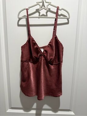 No Boundaries Wine Satin Camisole with Ruffle Trim Size Medium (8-10)